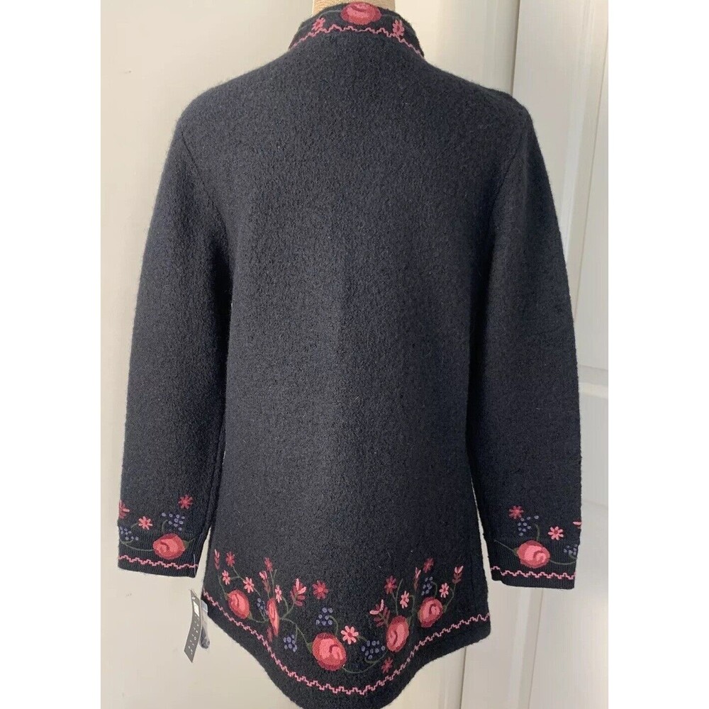 Carole Little 100%Wool Flower Embroidered Sweater Open Front Jacket Size Medium - Picture 5 of 16